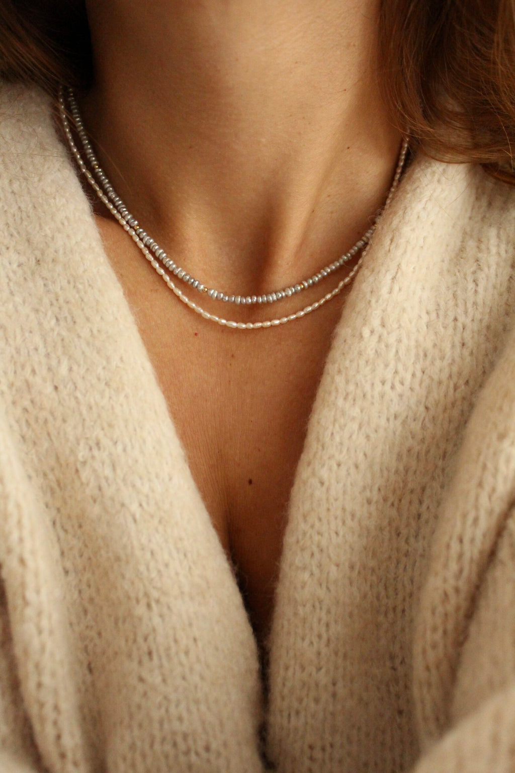 Perlový náhrdelník Gris brillant (gold filled)